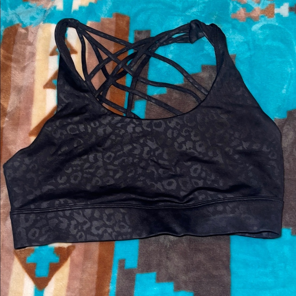 Women's Black Leopard Print Sports Bra